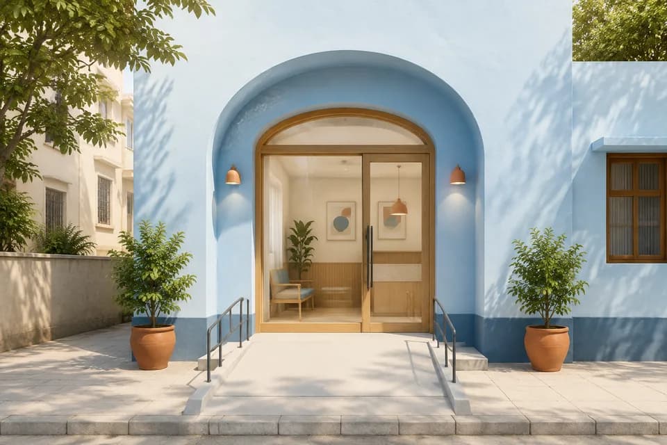 Illustration of the entrance to a clinic